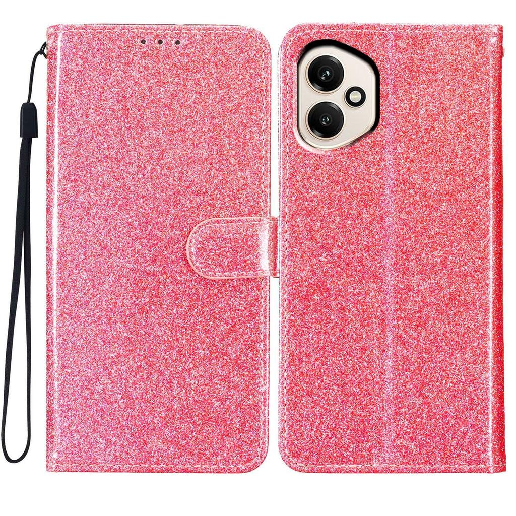 Für Honor 400 5G (Global) Glitzernde Kratzfeste Leder-Ständer-Handyhülle mit Riemen