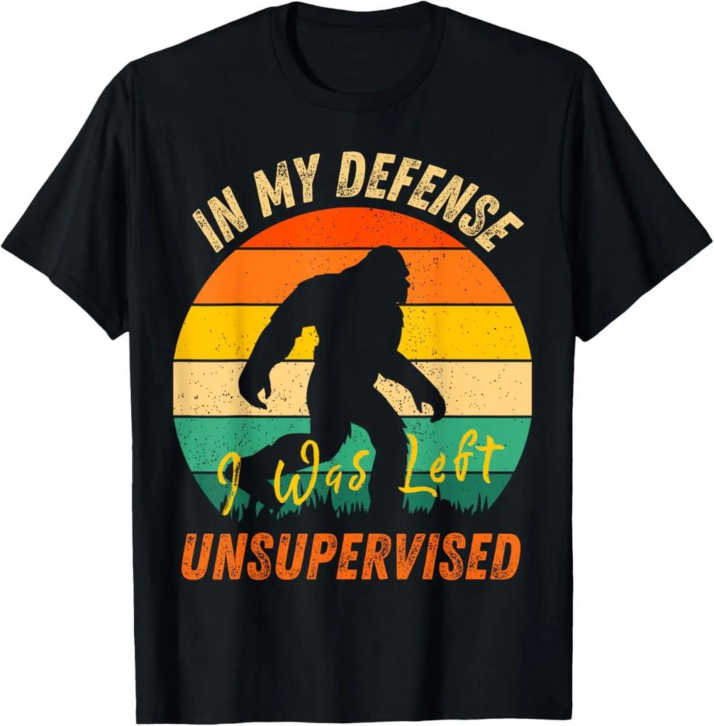 In My Defense I Was Left Unsupervised | Funny Retro Vintage T-Shirt Men Clothing Streetwear Camisetas