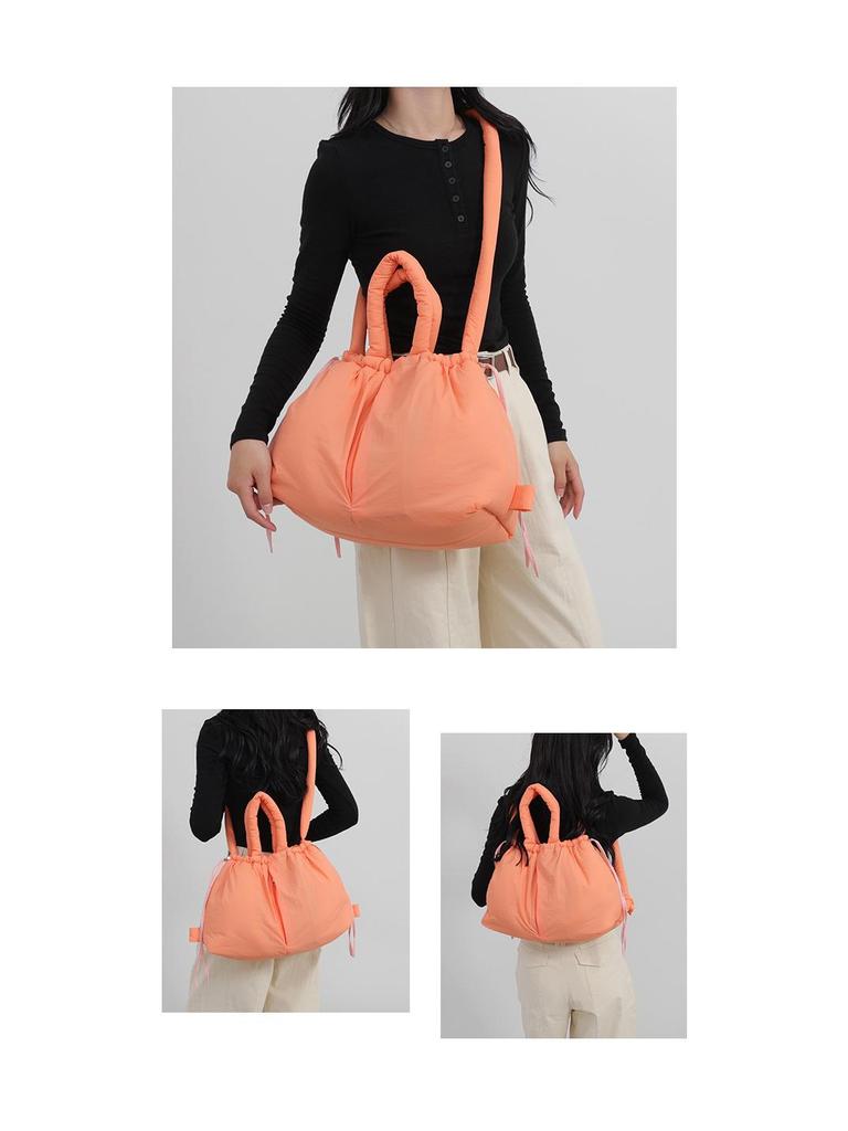 Women's Puffy Drawstring Shoulder Bag: Large Capacity Down-Filled Nylon Crossbody Cloud Bag