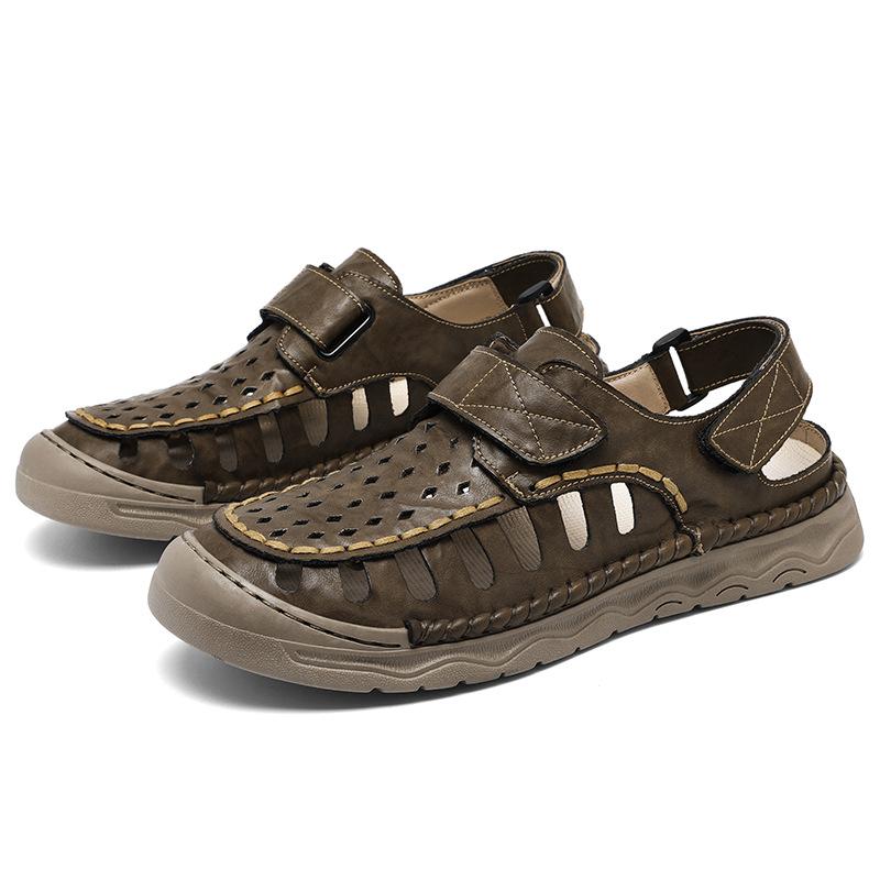Large Size Sandals Hand-Stitched Fashion Versatile Casual Hole Shoes Men'S Breathable Beach Shoes