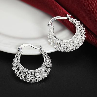 925 Stamp Silver Weave Hollow Moon Hoop Earring For Women Ear Rings Fashion Jewelry