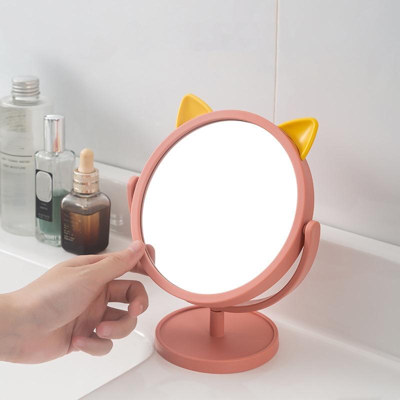 Cute Desktop HD Vanity Mirror Cat Ear Single Side Makeup Mirror Multifunctional Adjustable Makeup Princess Mirror