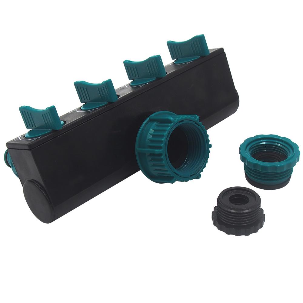 4 Way Hose Splitter, Hose Splitter for Garden 4 Way Shut Off Valve Plastic Hose Nozzles Water Tap Converter Connector