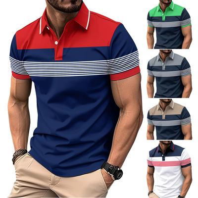 New Short-Sleeved Men's Casual Polo Shirt with Collar and Buttons Versatile Business-Striped T-Shirt Top