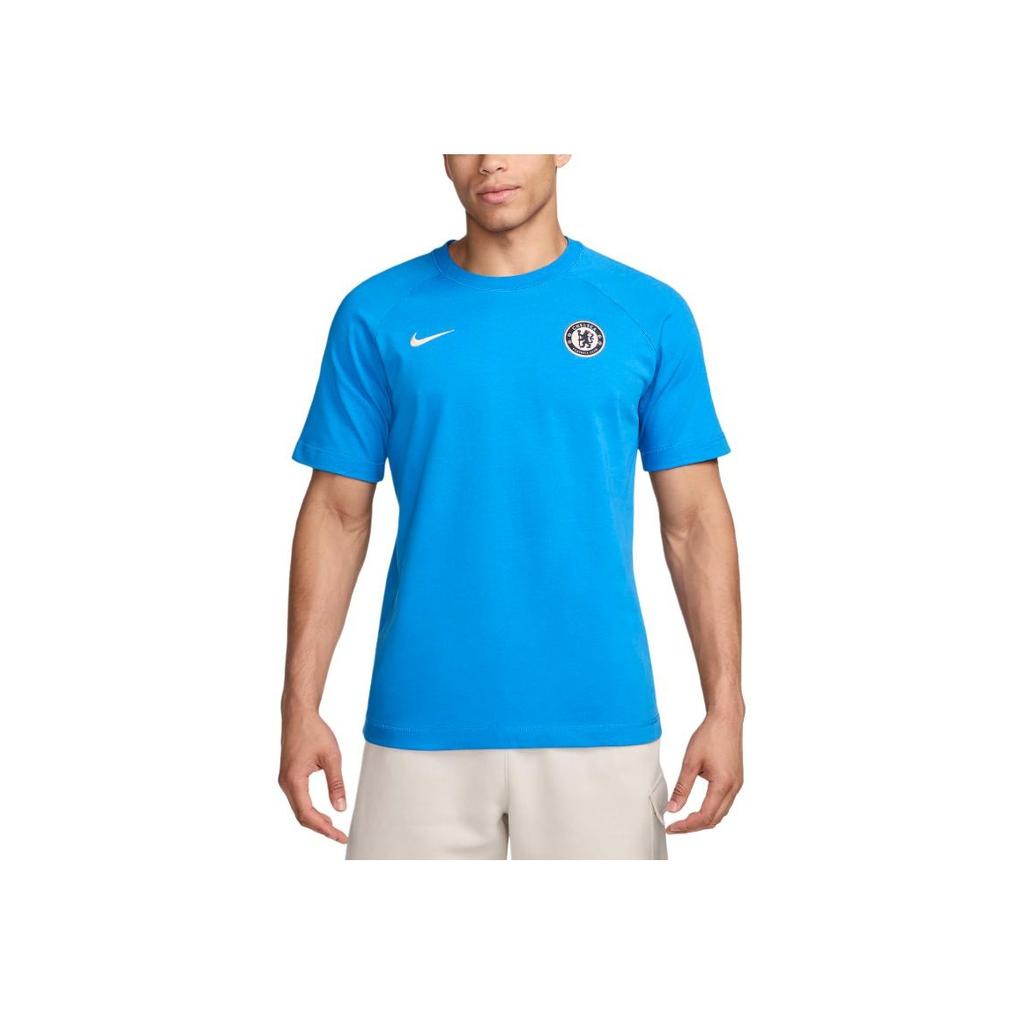 Nike Chelsea FC FW24 Travel Fashion Logo Crew Neck Short Sleeve Football Shirt Men tops Light-Photo-Blue HQ1556-435