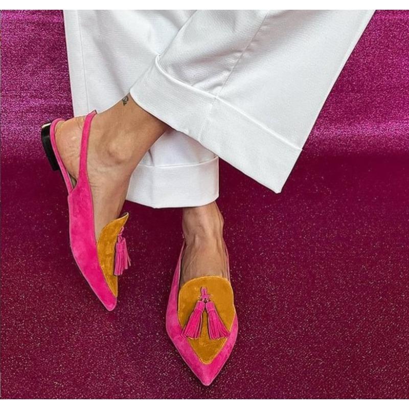 Fashion New Summer Color Block Women's Shoes 40-43 Large Pointed Tassel Low Heel Back Air Sandals High Heels Womens Shoes