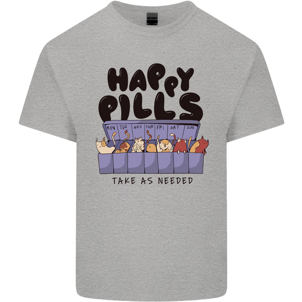 Cats Happy Pills Funny Feline Unisexs Light Cotton TShirt