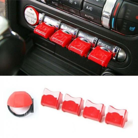 Start/Stop Control Button Cover Trim 5PCS For Ford Mustang 2015- Bright Red