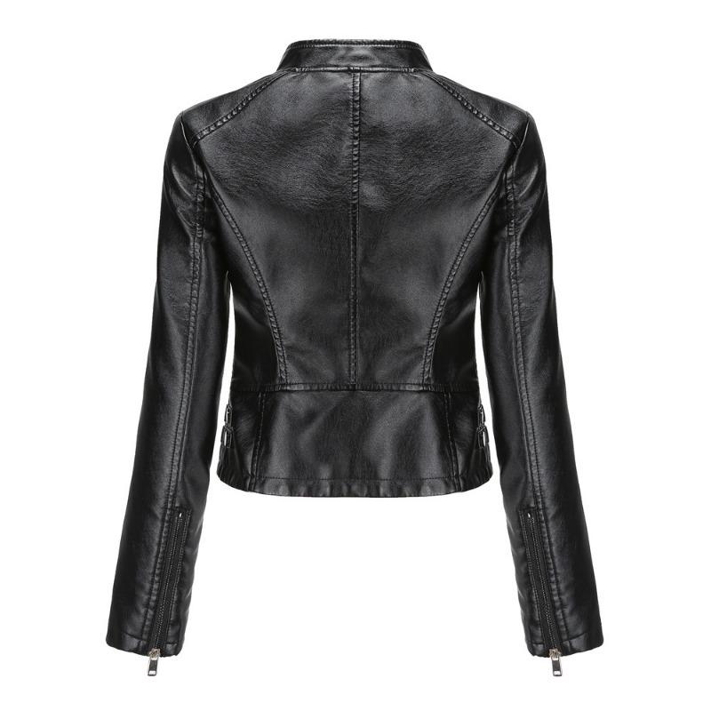 Women's New Rivet Leather Jacket Women's Spring and Autumn Jacket Long Sleeve Women's Jacket Stand-Up Collar Fashion Jacket -
