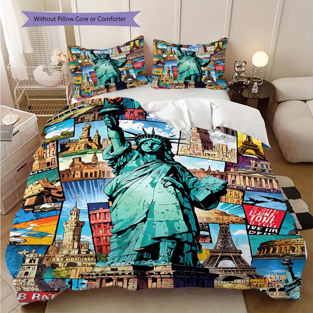 Statue of Liberty, USA Bedding, Duvet Cover, Pillowcase, Home Decoration, Birthday Gift (1 * Duvet Cover+2 * Pillowcase, Coreless)