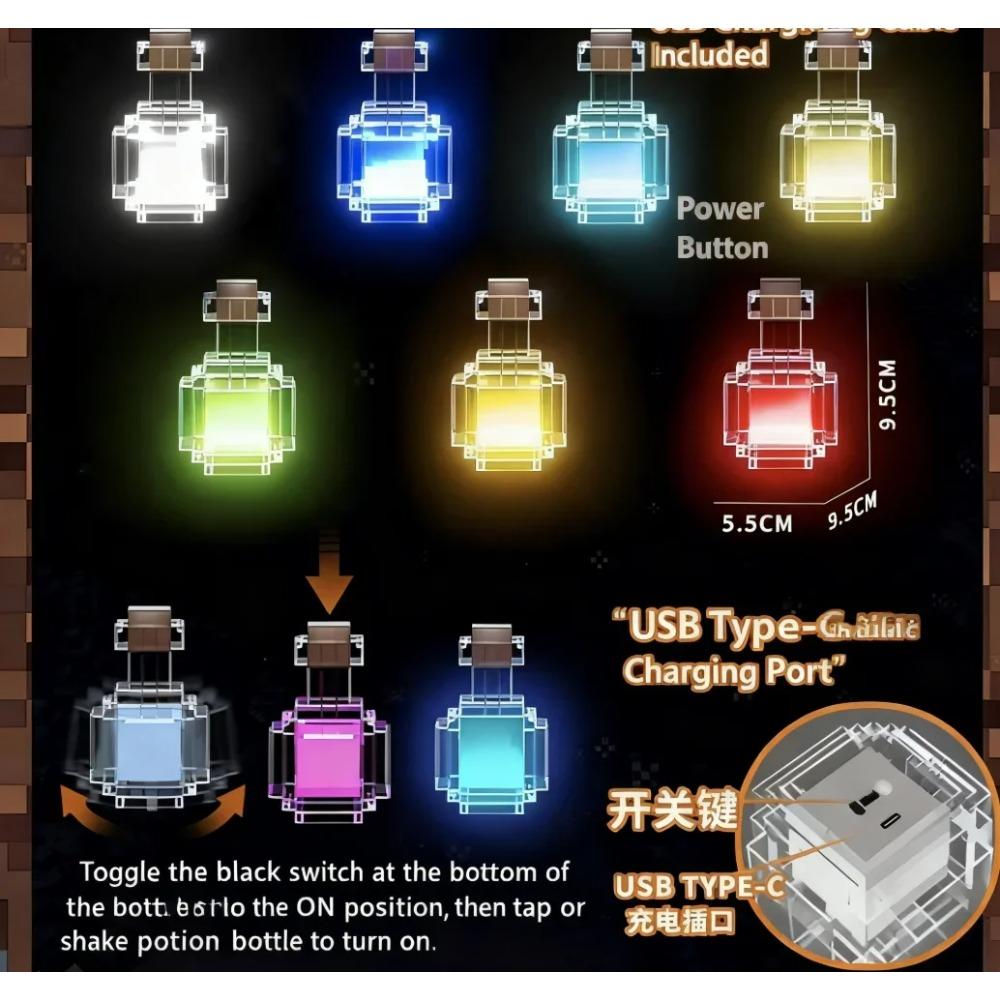 Mini MC Game Night Light Change Color Liquid Medicine Bottle Model Type C Rechargeable Game Room Atmosphere Decoration Toy Gift