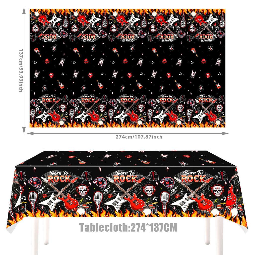 Rock Skull Birthday Party Set: Disposable Plates, Cups, Tablecloth, Banners & Decorations.