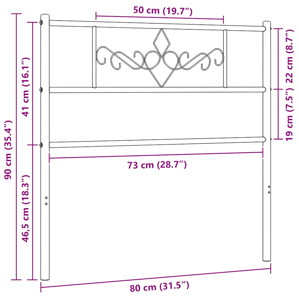 Replacement Headboard Metal Black 75 Cm