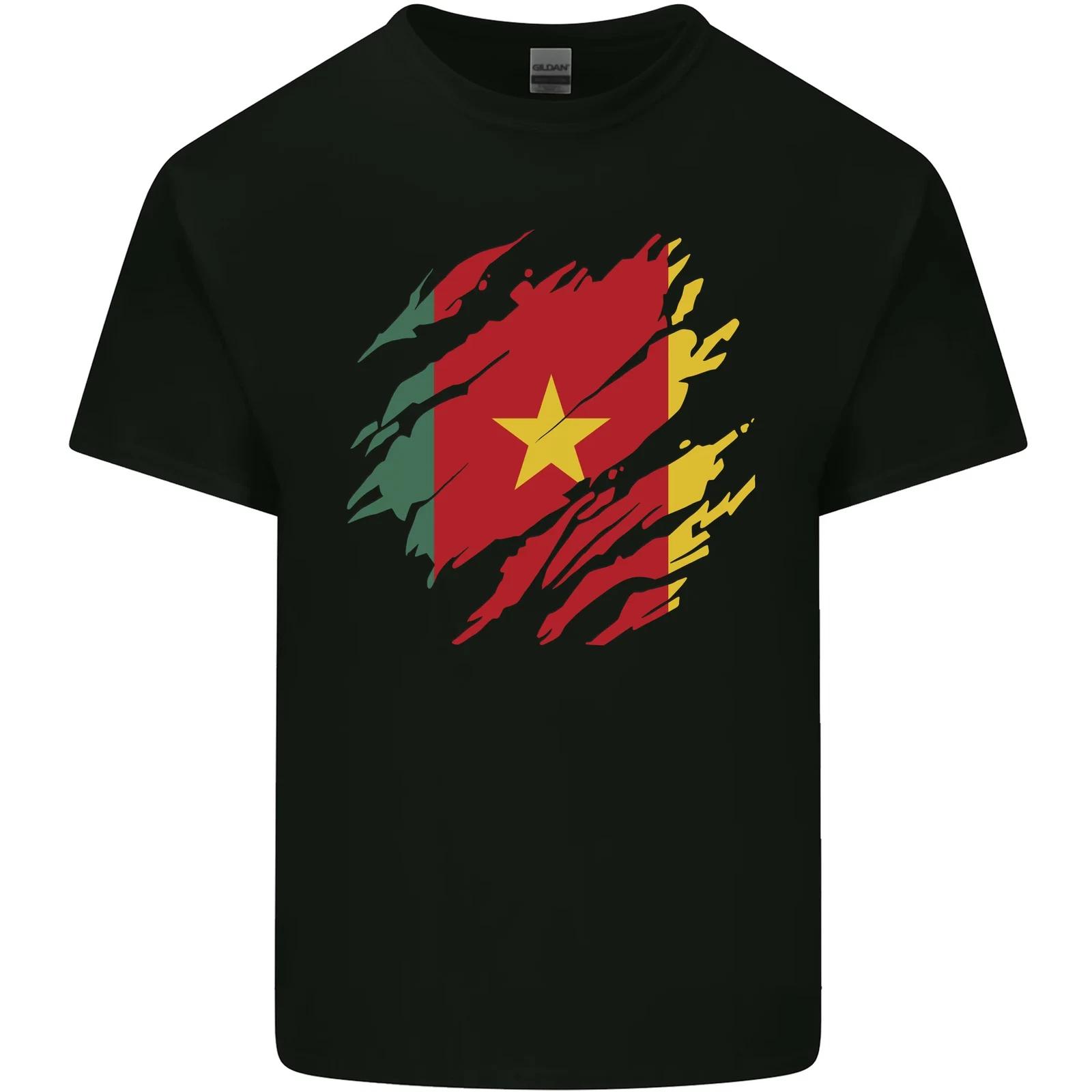 Torn Cameroon Flag Cameroonian Day Football Kids T-Shirt Childrens M