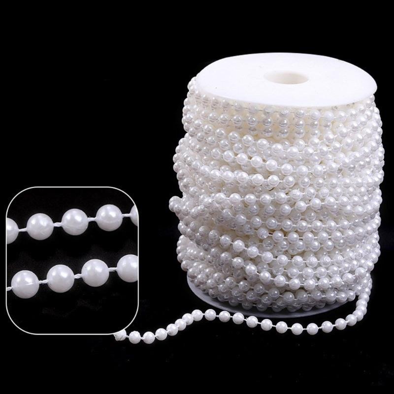 Imitation Pearls String Beads Chain for Art Craft 25M Artificial Pearls Beads Chain for Bridals Dress Wedding Decoration