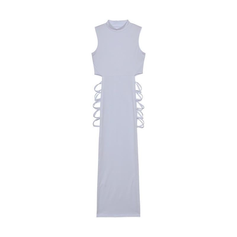 2026 Womens High-Waisted Sleeveless Wrap Tie-Detail Mini Dress With Side Slit Solid Color Pleated Skirt Small белый