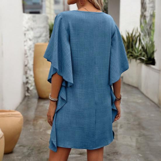 Summer Dresses for Women V Neck Ruffle Sleeve Mini Sundress Casual Loose Boho Beach Vacation Shift Dress