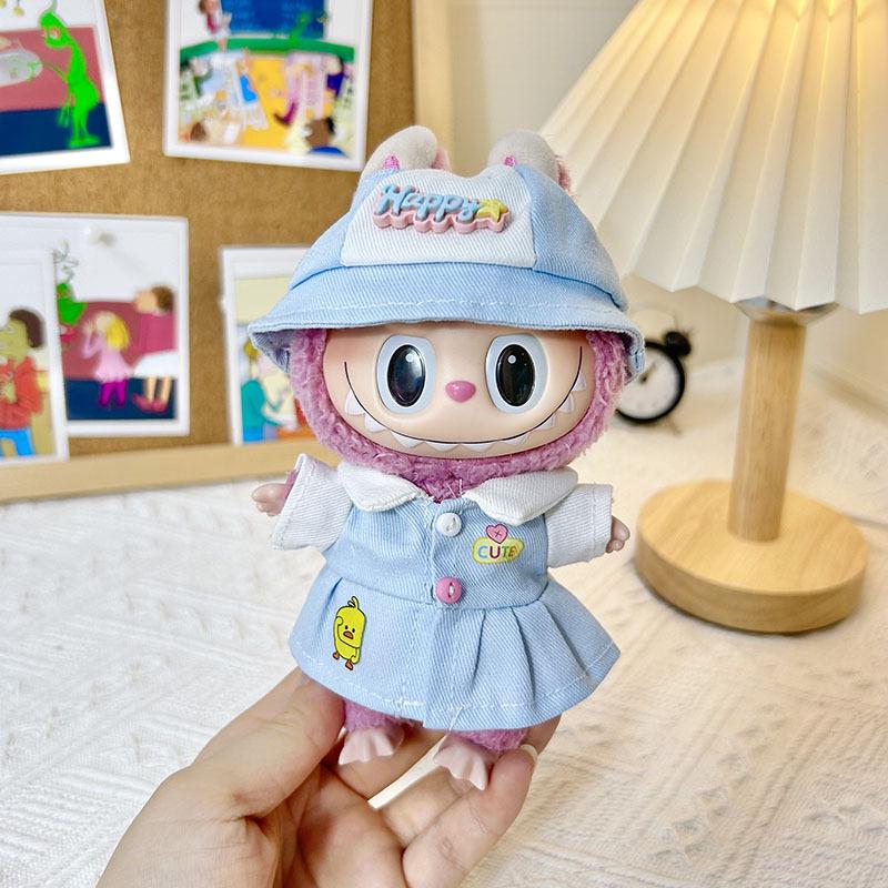 17cm Labubu Doll Clothes: Ice Cream Overalls - Cute Pendant Blind Box