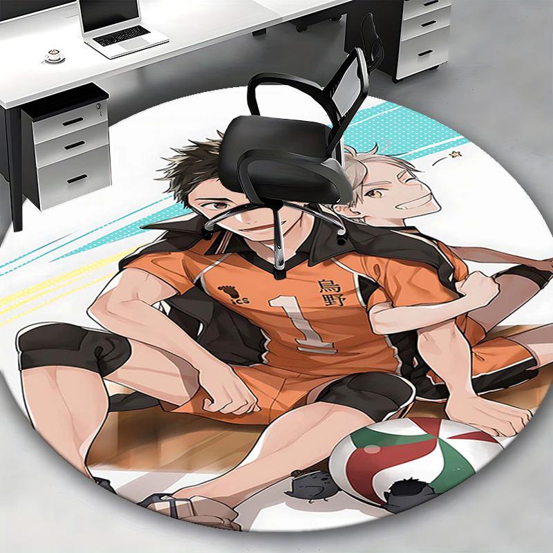 1pc Haikyuu!! Kageyama Tobio & Hinata Shoyo Anime Cartoon Design Round Carpet Office Chair Mat, NonSlip Rug for Home Decor, Living Room