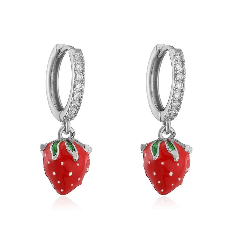 HECHENG,Fruit Party Sweet Cute Strawberry Cherry Shape Pendant Brass Earrings Women's Fashion Jewellery 1 Pair