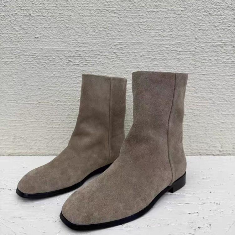 Spot Version~ 2025 New Korean Version of High-end Suede Short Western Boots Women's Flat-bottomed Super Soft Autumn and Winter Single Boots