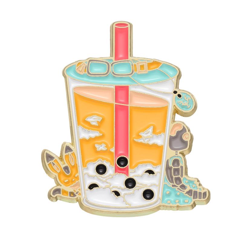 

Milk Pearl Unique Tea Cup Design Brooch Cute Animal And Geometric Style Enamel Pin For All Genders XZ9109