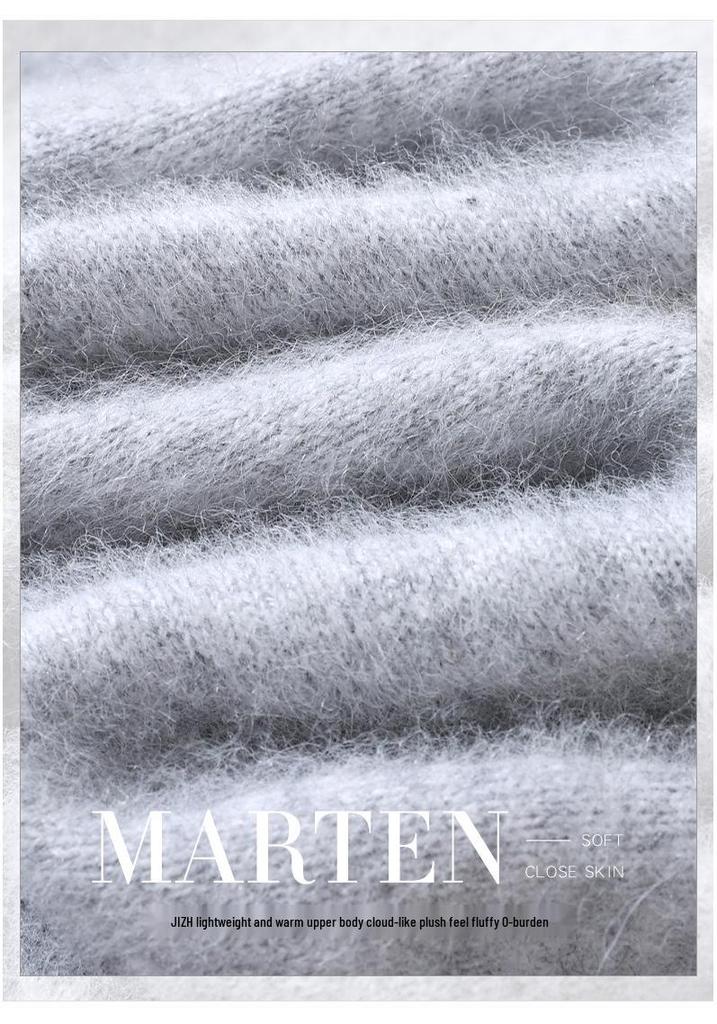 Women's Mink Cashmere Short Sweater with Half-High Collar and Rabbit Fur Knit, Slimming Fit