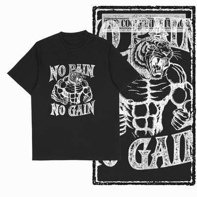 Coolmind Z1063 100% Cotton No Pain No Gain Tiger Exclusive Graphic Men T Shirt Cotton Men Tshirt for Men Tee Shirt