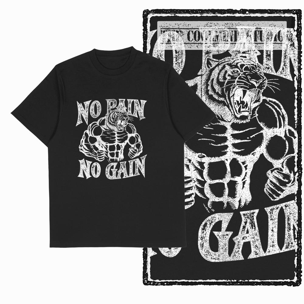 Coolmind Z1063 100% Cotton no pain no gain tiger Exclusive Graphic Men T shirt Cotton men tshirt for men tee shirt