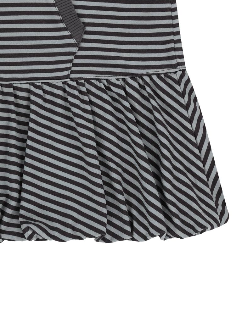 Tuomio Stripe Balloon Hood Dress [Charcoal]