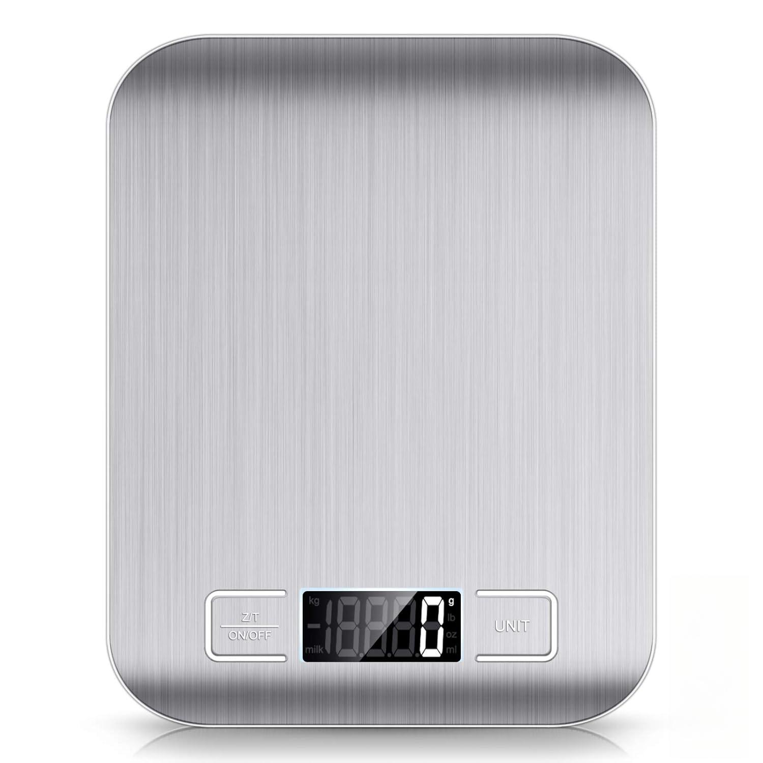 10kg Kitchen Scale,Digital Kitchen Scale with Tare Function, Electronic Coffee Brewing Scale, LCD Display Stainless Steel Screen (silver,10Kg)