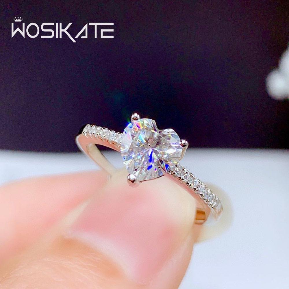 Wosikate Trendy Heart-Shaped High-Carbon Diamond Engagement Ring For Women Copper-Plated Banquet Finger Ring Fashion Jewelry