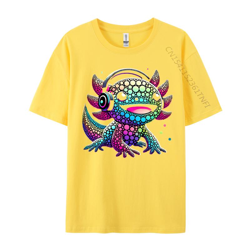Gamer Axolotl Polka Dot Video Games Day Headphone Boys Youth Tshirts Hip Hop England Style Tees Cotton T Shirt For Unisex Funny