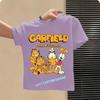 Garfield's new children's pure polyester short-sleeved boys' sports shirt, girls' casual top with cartoon print, summer T-shirt