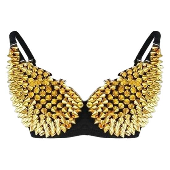 Kadın Performans Sütyeni Perçin Dekor Uzun Püskül Spagetti Askı Gece Kulübü Partisi Direk Dansı Stripper Sahne Gösterisi Kokteyl Parti Sütyeni