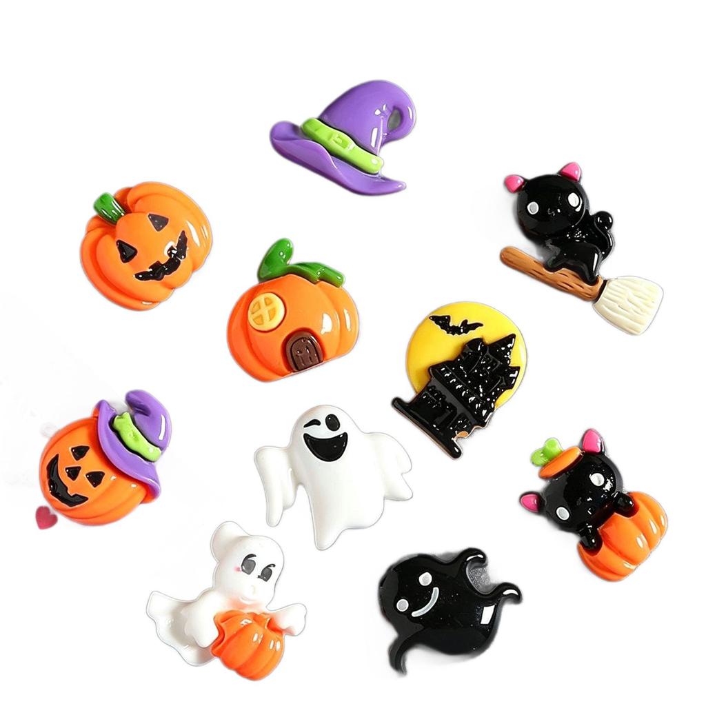 Halloween Resin Ghost & Pumpkin DIY Ornaments: Black Cat, Stickers, Hair & Phone Accessories