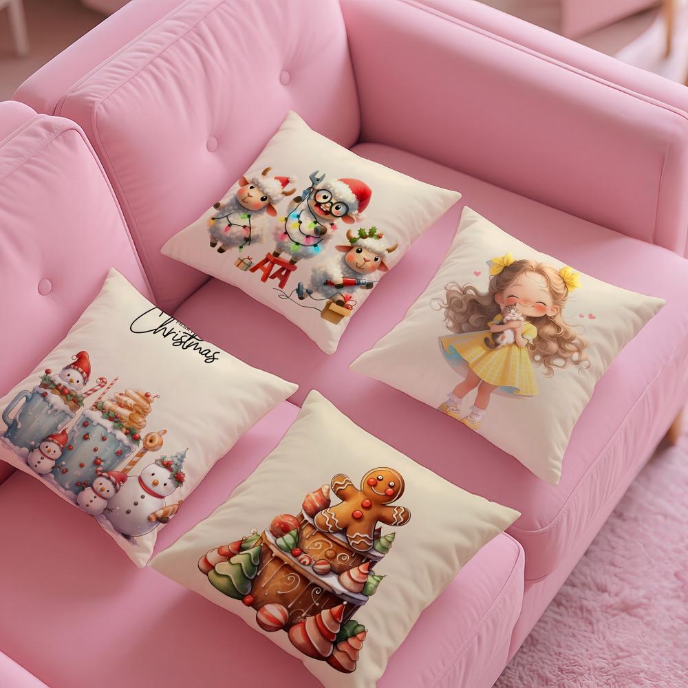 Christmas Cute Family Decorations Third Pillow Case Silky Short Plush With Invisible Zipper Dustproof Sofa Cushion Cover