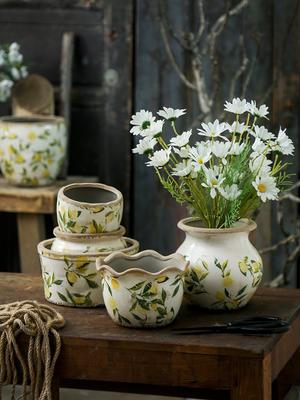 Flower Pot Ceramic Plant Flower Underglazecolor Modern Simple Nordic Gardening Tabletop Ornament Household Green Irregular Shape