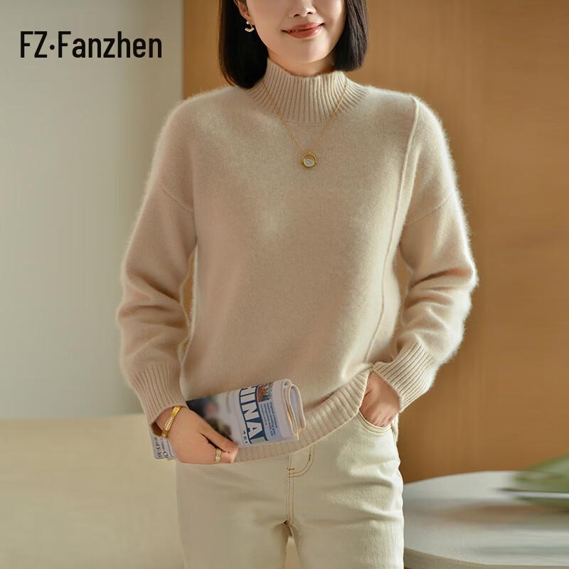 Fanzhen Women's 100% Wool Thickened Mock Neck Sweater