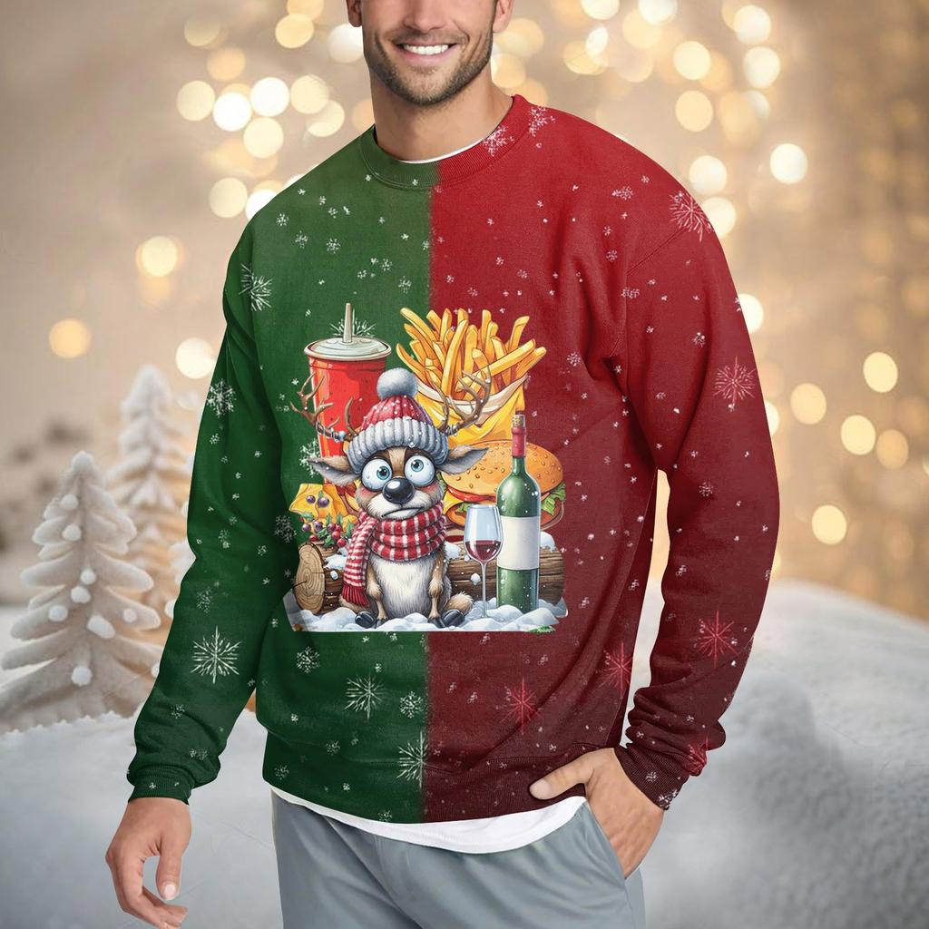 Men's Casual Fashion Comfortable Christmas Printed Round Neck Pullover Sweatshirt Sweatshirt