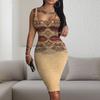 Boho Chic 3D Print Sleeveless Bodycon Midi Dress U-Neck Ethnic 2025 Womens Fashion