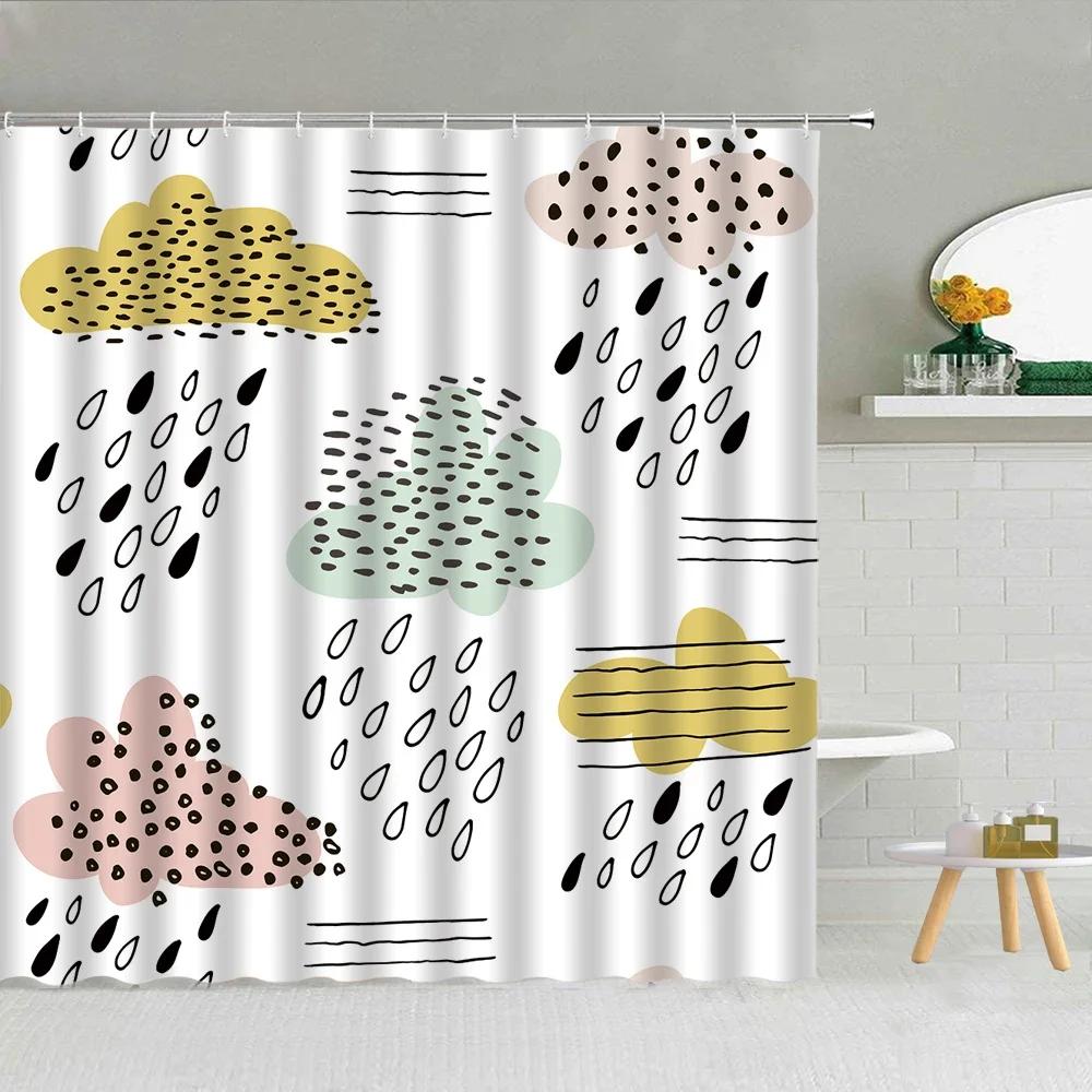 Simple Black White Raindrop Shower Curtain Geometry Water Droplets Pattern Polyester Fabric Bathroom Hanging Curtains Home Decor