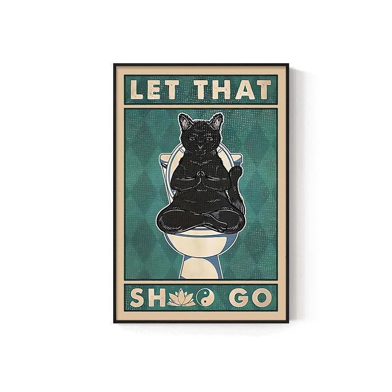 Retro Kitten Cartoon Canvas Painting Bathroom Toilet Poster Toilet Children's Room Decoration Painting for Modern Living Room Asian Style Home Decor