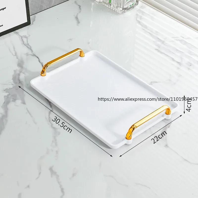 Tray Serving Plate Breakfast Trays Platter Handles Plastic Tea Cup Coffee Dessert Ottoman Rectangular Decorative Storage Service