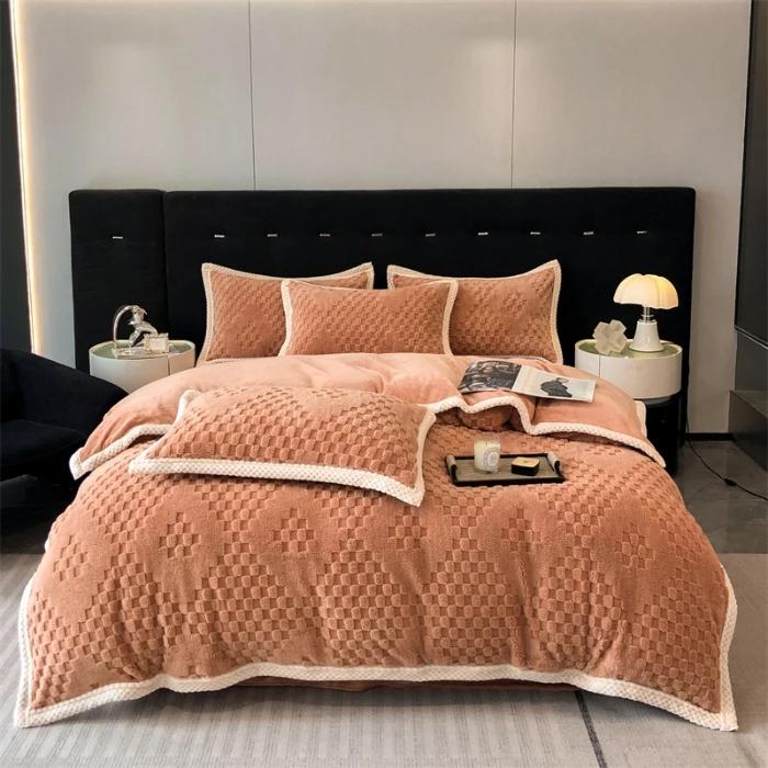 

2025 high gram weight new jacquard tafu fleece quilt cover blanket big bag, wide edge four-piece set 1.8x2.2mBedblank 1pc