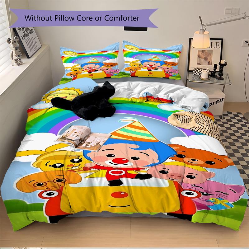3pcs Rainbow Clown Animal Friends Kids Bedding Set-Festival Gift for Fans, Travelers, Daily Use-Suitable for Bedroom, Guest Room, Living Roo