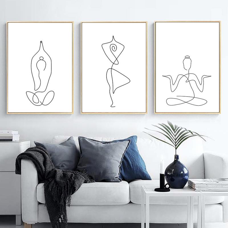 

Скандинавские минималистичные фигурки, линия искусства, холст, живопись, позы йоги, плакаты для рисования и принты, Настенный декор для спортивной комнаты HD3142
