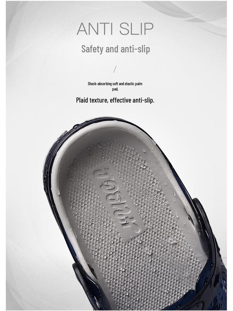 Men's Cross-Border Summer Soft Sole Sandals: Versatile Beach Shoes, Two-Wear Hole Slippers for Teens and Students, Size 11.