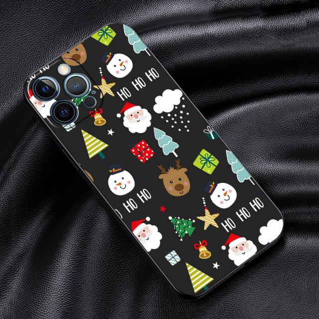 Fall für Apple iPhone 14 13 11 12 Pro 7 XR X XS Max 8 Plus 6 6S SE 2022 13Pro Schwarz Soft Phone Funda Weihnachten Weihnachtsmann Elch