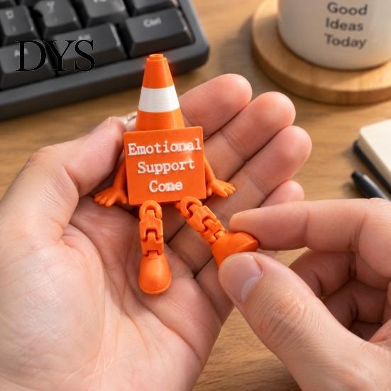 Funny Office Desk Ornaments Emotional Support Traffic Cone Buddy, Articulated Figurine with Robot Toy Sign, Monitor Decor, Companion Gift for